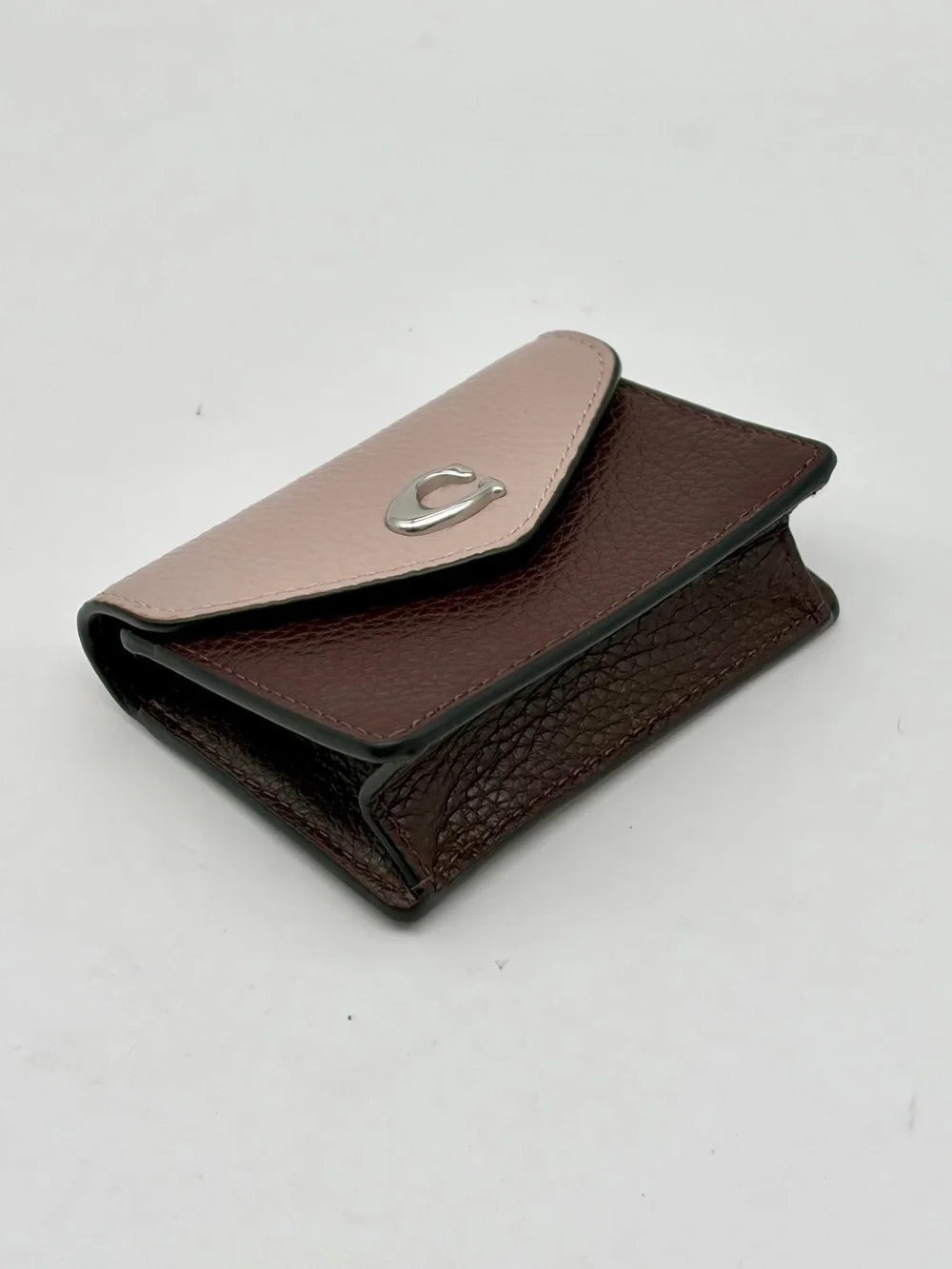 Coach Two-Tone Pebbled Leather Card Case in Blush & Burgundy